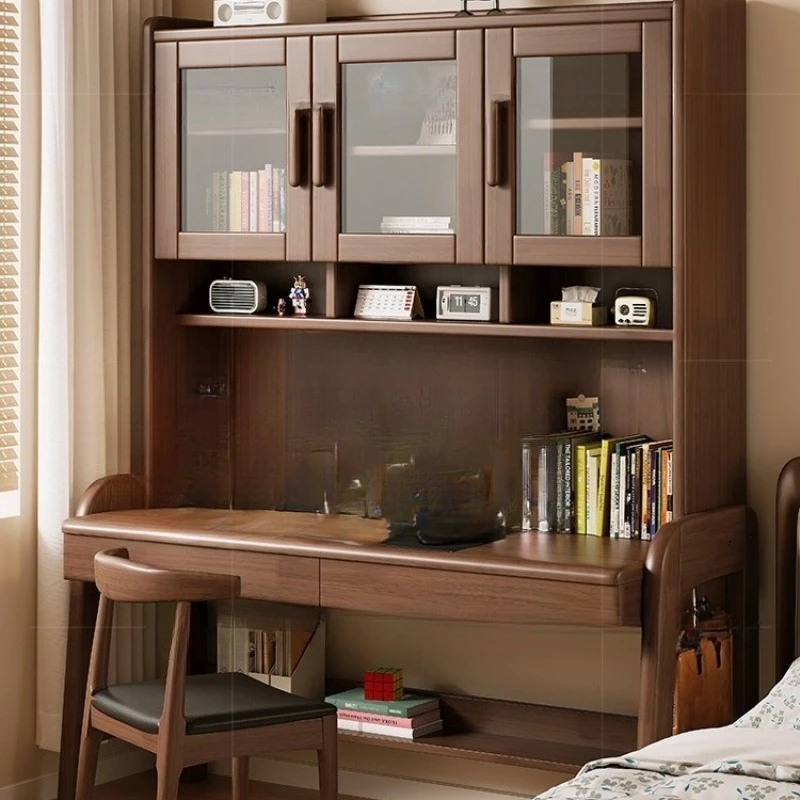 

Solid wood desk bookshelf integrated table student home bookcase combination study table small apartment bedroom