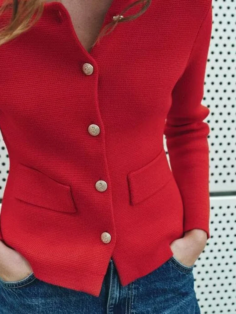 Autumn new arrival women\'s clothing French style temperament versatile button-down lapel long-sleeved knitted jacket