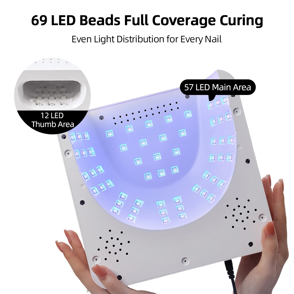 69 LEDs UV LED Nail Lamp 365nm+395nm Dual Light Fast Gel Curing Lamp with Thumb Zone Smart Sensor Nail Dryer for Home Salon view 4