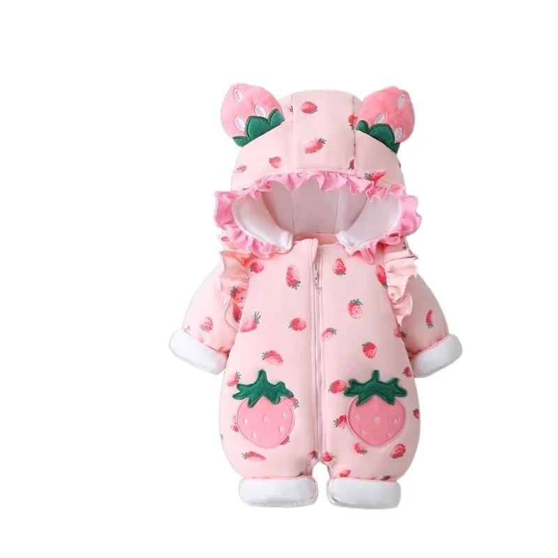 

Jumpsuit Baby Winter Thickened Jumpsuit Newborn Boy Girl Removable Hood Cuddling Clothes Quilted Princess Romper Clothes