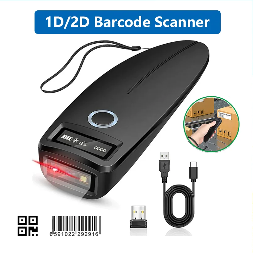 Portable Bluetooth Barcode Scanner Handheld 1D/2D Code Wireless Barcode Scanner Supermarket Logistics Express QR Scanner