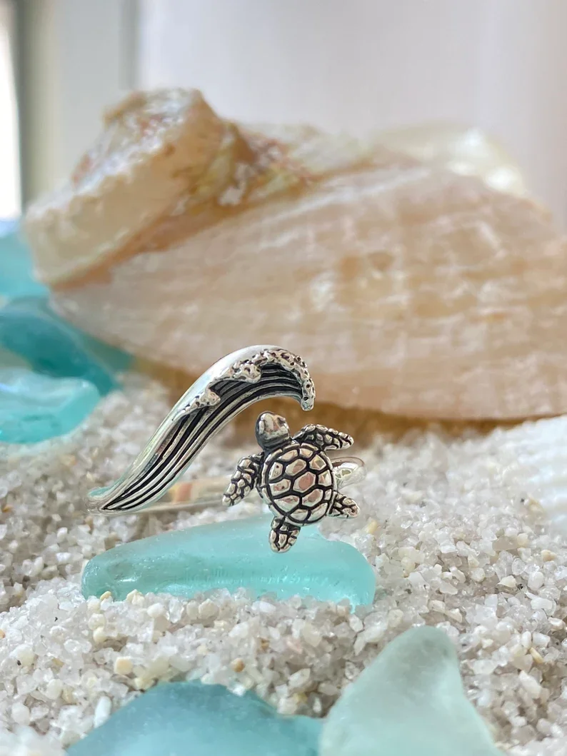 Vintage Silver Color Wave Turtle Ring for Women Men Simple Metal Animal Open Ring Jewelry Hand Ornament