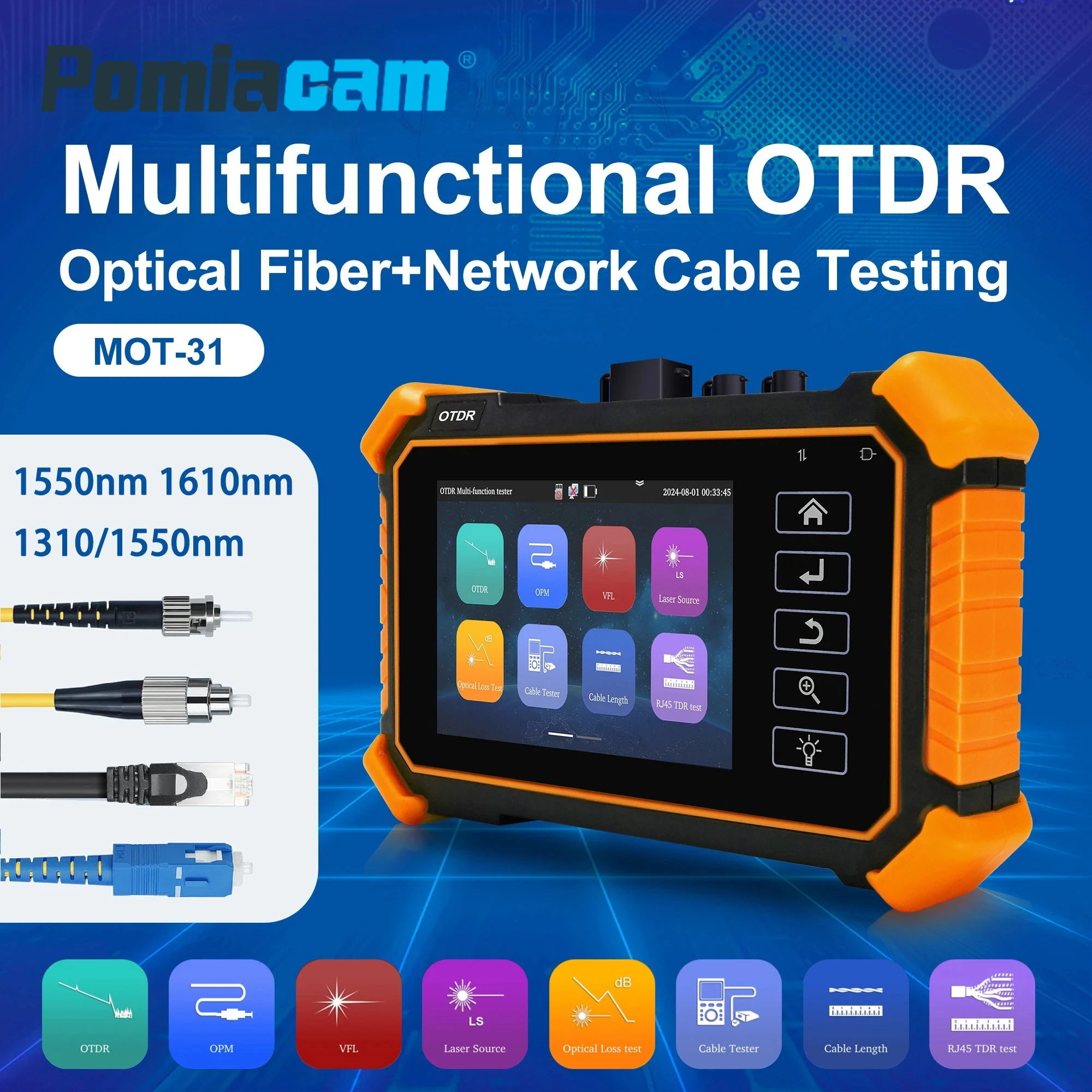 Multi-Function OTDR Fiber Tester Optic Reflectometer MOT-31 1550nm 1310/1550nm 1610nm with OPM VFL LS UTP LAN Event Map