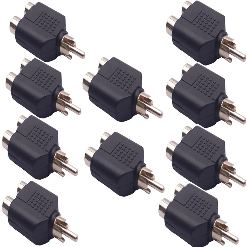 10PCS Nickel Plated 4 Color RCA 1-in-2 Audio Splitter Colorful AV Lotus RCA Male To 2 RCA Female Converter for Audio Cable