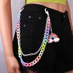 LLavero de cadena de resina de arcoíris de Hip Hop para hombres y mujeres, cadena de cintura, Multicolor, acrílico, animales, pantalones, cadena, joyería Punk