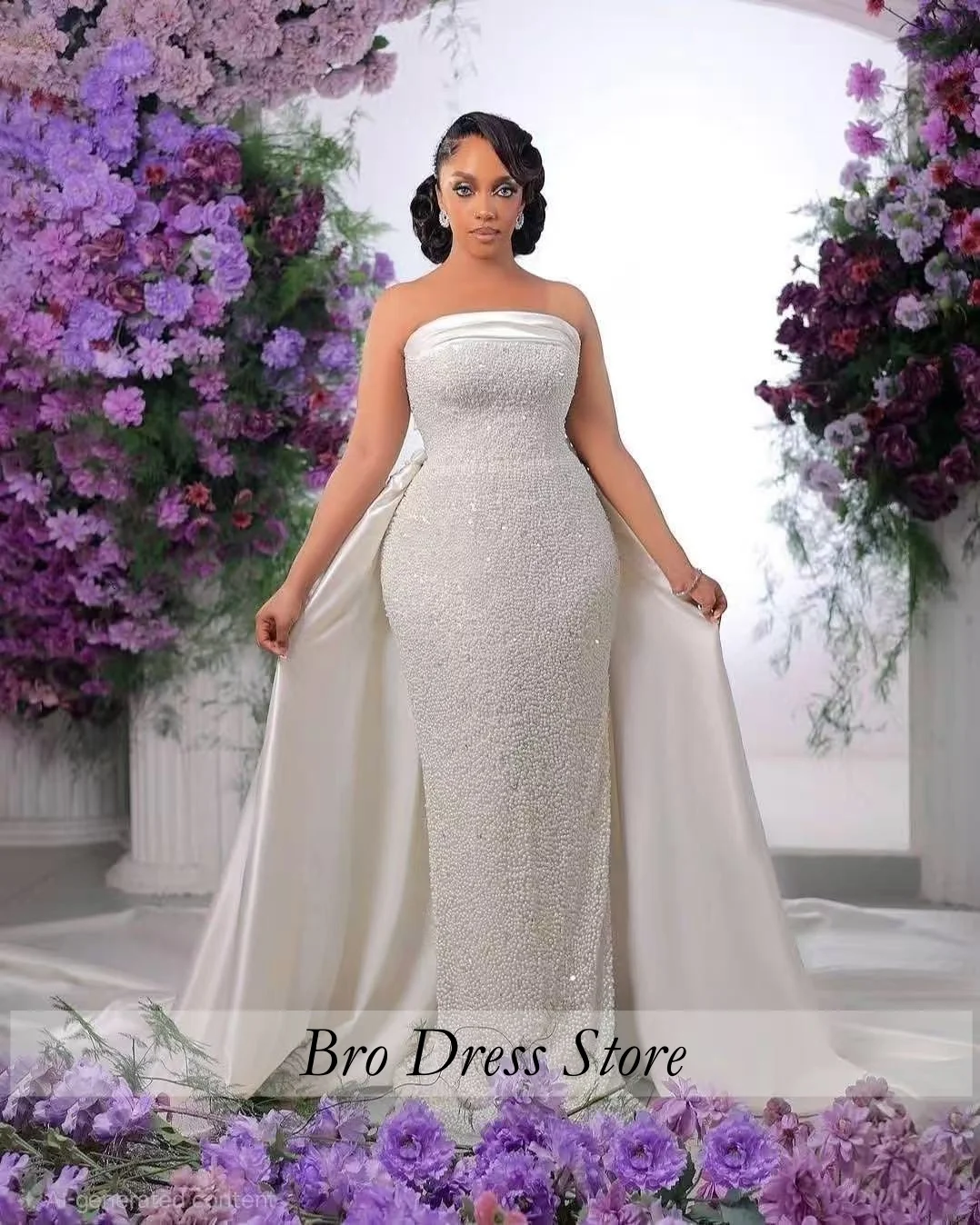 Customized Luxury Strapless and Sleeveless Wedding Dress Mermaid Embroidered Vestidos De Novia Wedding Gown