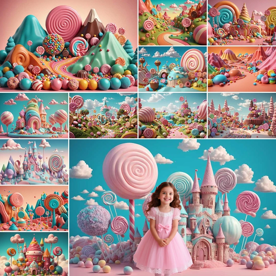 

MOON.QG Decoration Birthday Girl Background Candyland Candy Bar Lollipop Castle Party Backdrop Photography Shooting Wallpaper