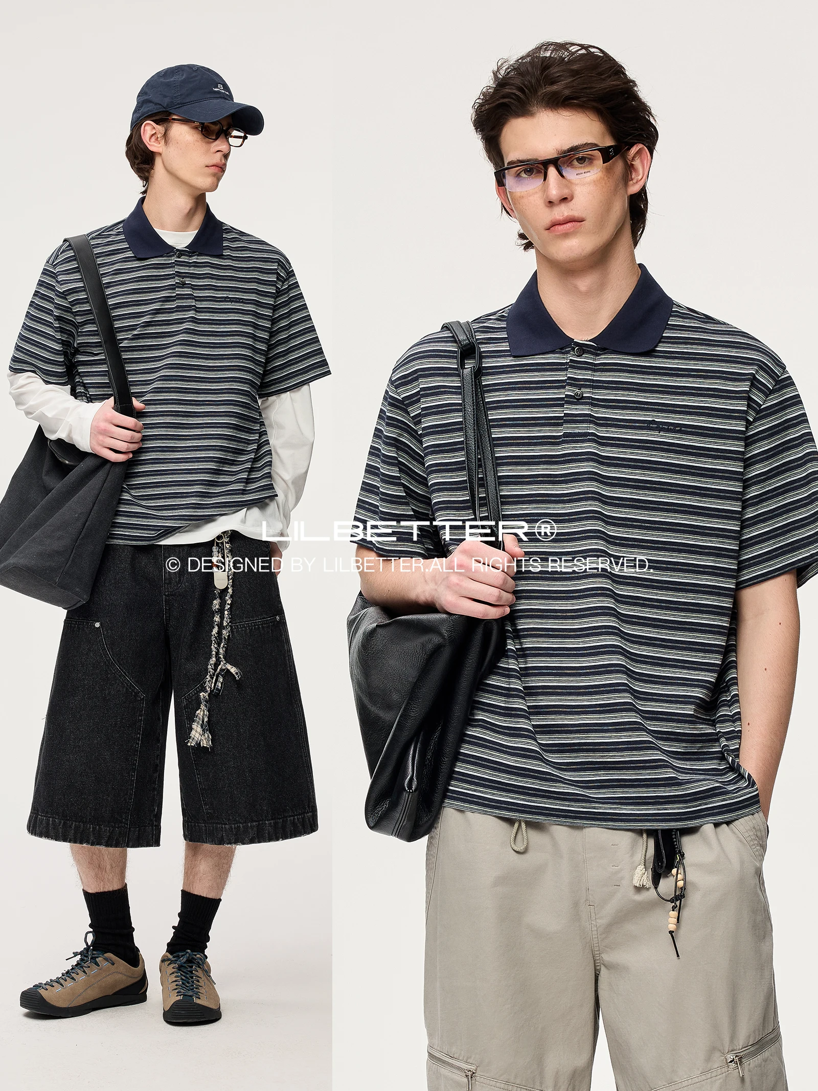 Lilbetter Men's Cotton  Shirt Summer 2026 Vintage Preppy Style Micro Loose Short Sleeve Striped Embroidered Top