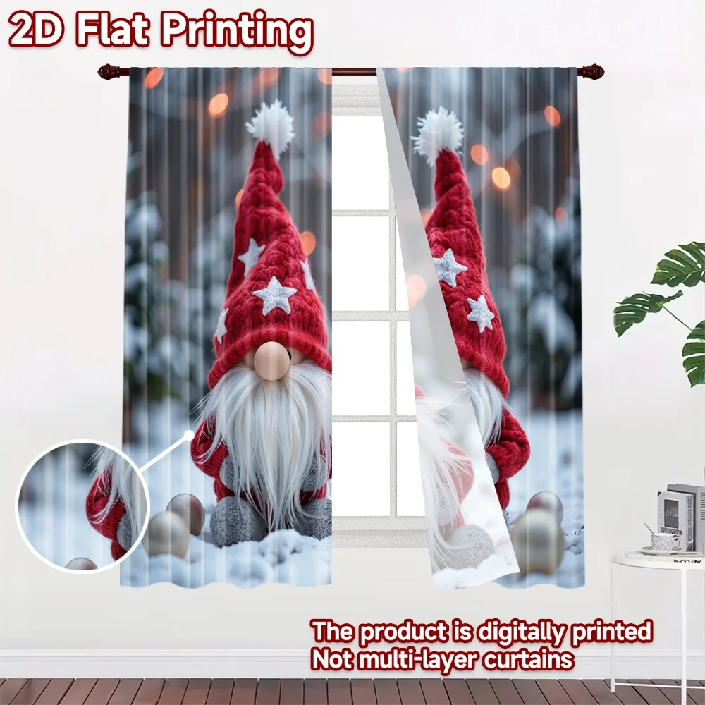 2D flat 2pcs Curtain Vintage drapes and curtains Christmas Snowy Gnome Pair Digitally printed polyester Festive Curtains Use for