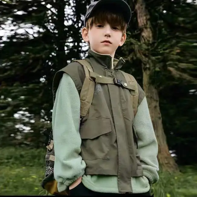 

Children's Outdoor Sportswear Jacket, Faux Two-Zipper Design Spring Autumn Coat, Trendy Kids Running Windbreaker