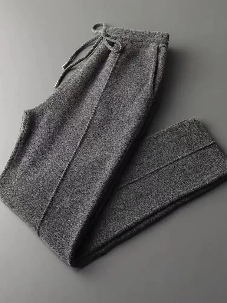 Pantalones occidentales de moda de otoño e invierno, pantalones de lana de alta calidad de Cachemira 100%, pantalones para hombre, ropa de punto para hombre