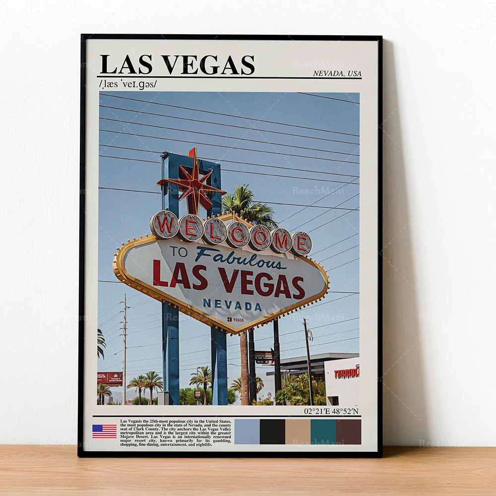 La Jolla California, Central Park, New York, Charleston, Florida Everglades, Idaho, Las Vegas, Louisiana, Maine, Travel Poster