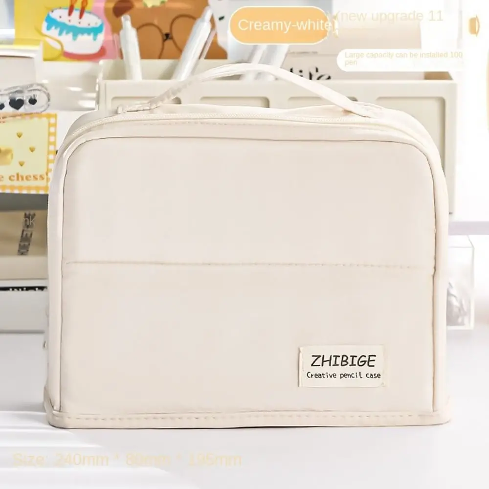 Handle Extra Large Capacity Pencil Case Multi-Compartment Portable Des Pen Bag Solid Color High Aesthetic Storage Bag Cosmetics