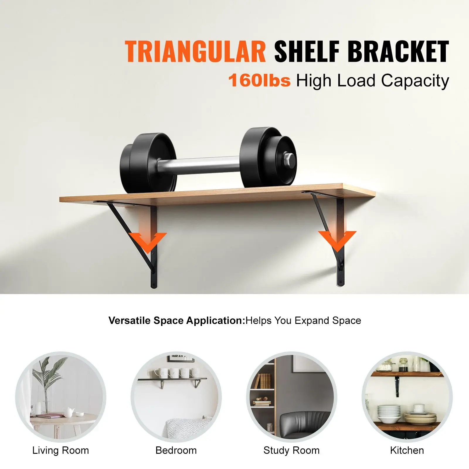Shelf Bracket, 12 x 8 in 10 Pcs, Heavy Duty Floating Shelf Brackets, Brackets for Shelves, 3mm Thick Matte Black Triangle Shelf