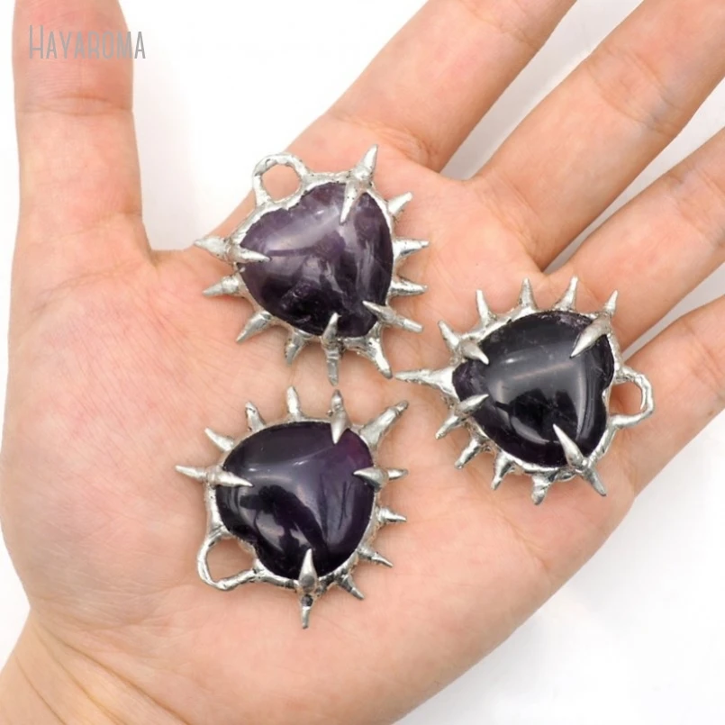 

10Pcs Organic Claws Heart Bubble Claw Thorns Point Gift For Her Brutalist Handmade Jewelry Amethysts Crystal Pendant PM50106