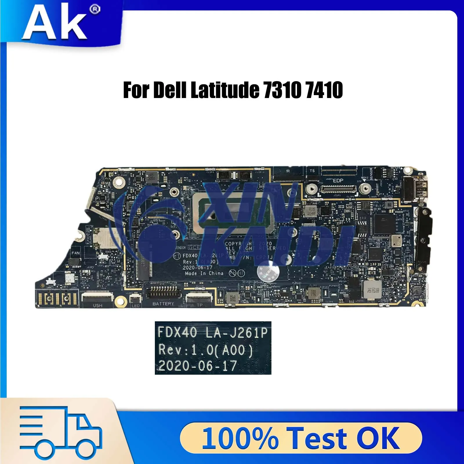 LA-J261P Mainboard For DELL Latitude 7410 Laptop Motherboard I5-10310U I7-10610U CPU 8G/16G RAM CN-0GYV1X 04J6CM 00N7RN