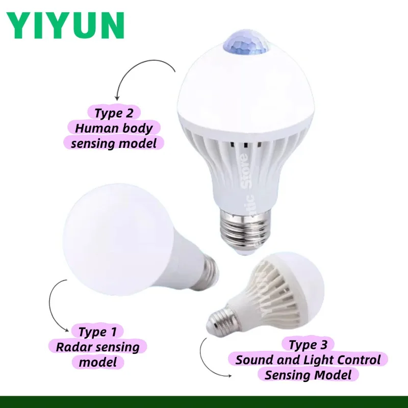 1pc Motion Sensor Light Bulb PIR Infrared Radar Sound Activated LED Bulb Auto On/Off Smart Lamp for Stair Hallway Night Light
