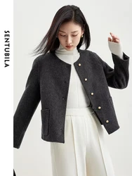 SENTUBILA Wool Blend Crop Coat for Women 2024 New Fashion Autumn Winter Double-Sided Woolen Short Coats Female Outwear W34O49412