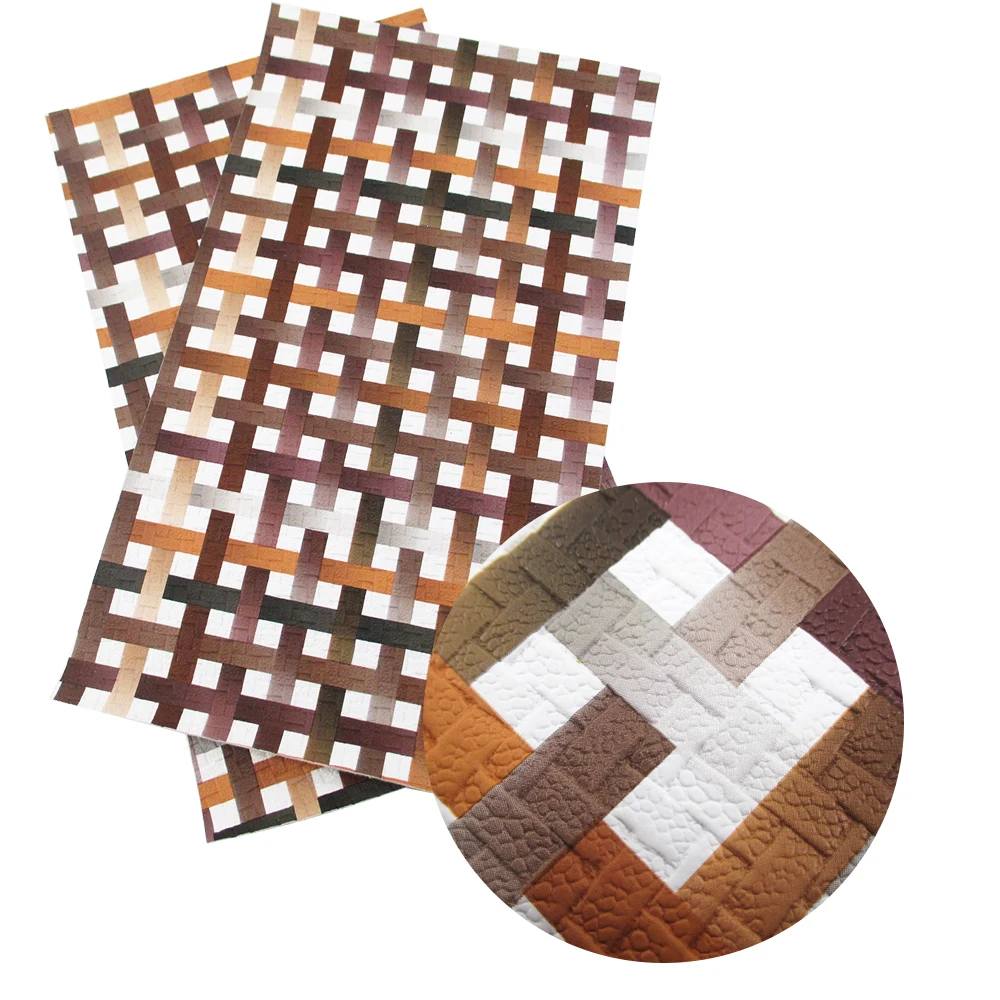 1pcs plaid Weaved Bump Texture Faux Synthetic Leather 7.7*12.9inch Fabric Sheets