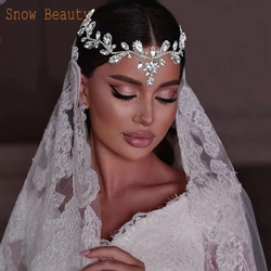 A501 Wedding Forehead Headband Bridal Jewelry Indian Rhinestone Headpiece Hair Accessories Vintage Women Tiaras Hair Chain