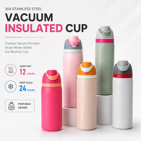 480/710ml Thermos Cup 304 Stainless Steel Straw/Direct Drinking Water Bottle One-touch Open Vac... product image