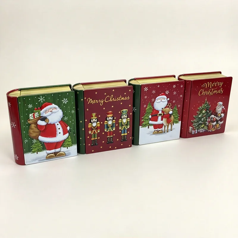 Random 1Pc Book Shaped Christmas Tin Box Gift Box Greeting Card/Christmas Jewelry Storage Box Decorations Party Favors