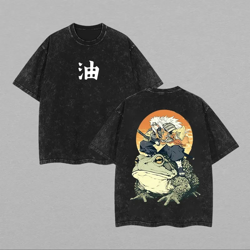 

Jiraiya T Shirt Naruto Men Acid Wash Back Print Toad Sage Anime Graphic Cotton Streetwear Sannin Vintage Bootleg Oversized Tee