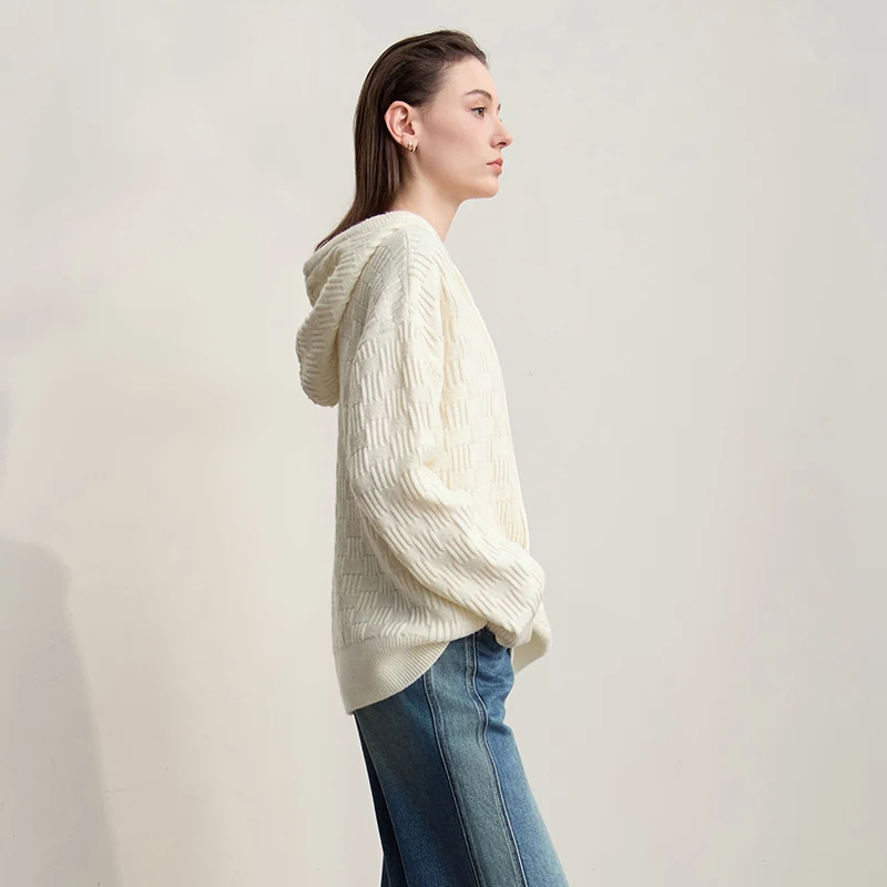 Amii camisola feminina com capuz 2025 inverno novo casual tricô versátil roupas femininas manga longa solta malhas sólidas 12554051