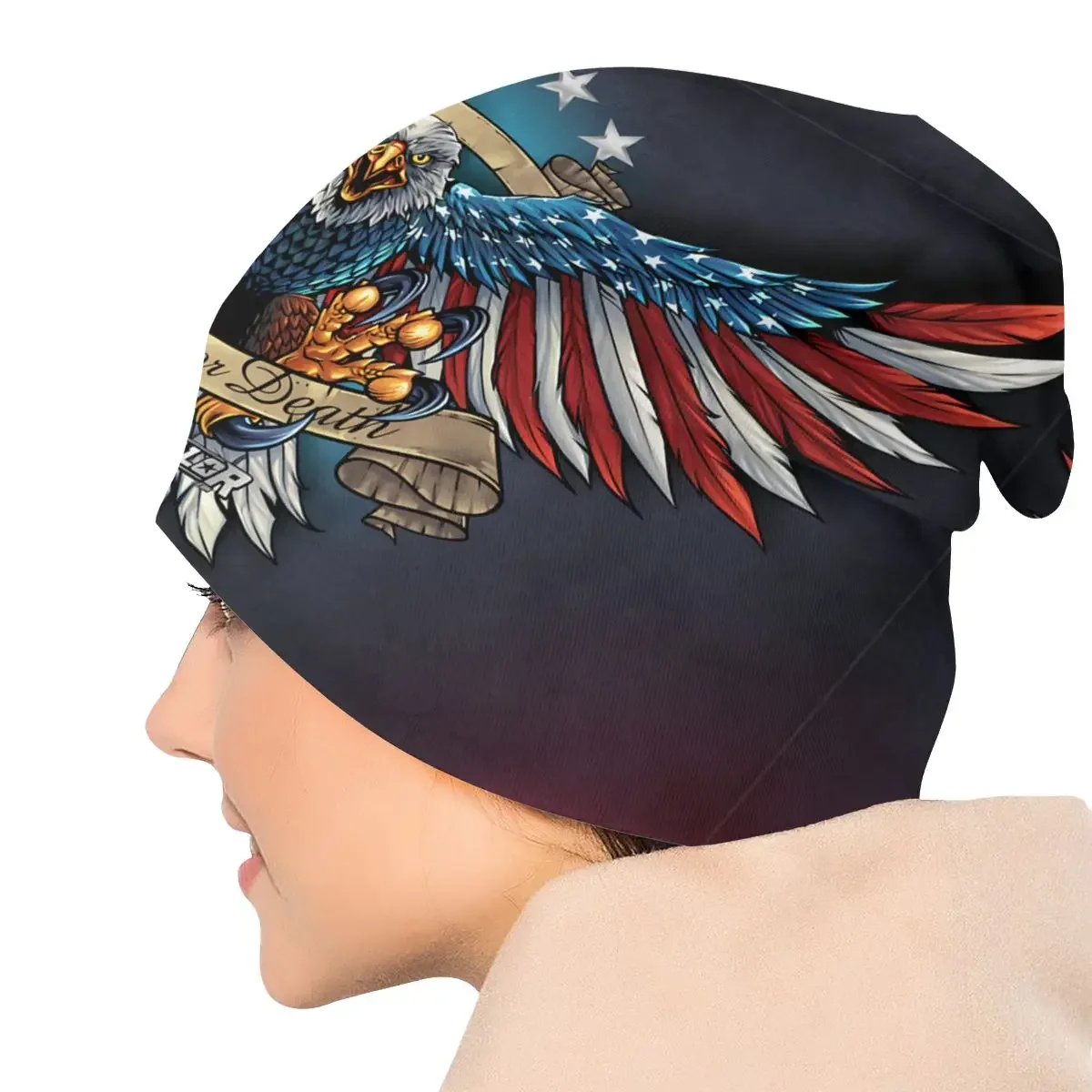 Unisex Winter Warm Bonnet Femme Knit Hats Hip Hop Eagle With US Flag Wings Beanie Cap Outdoor American Flag Beanies Caps For Men