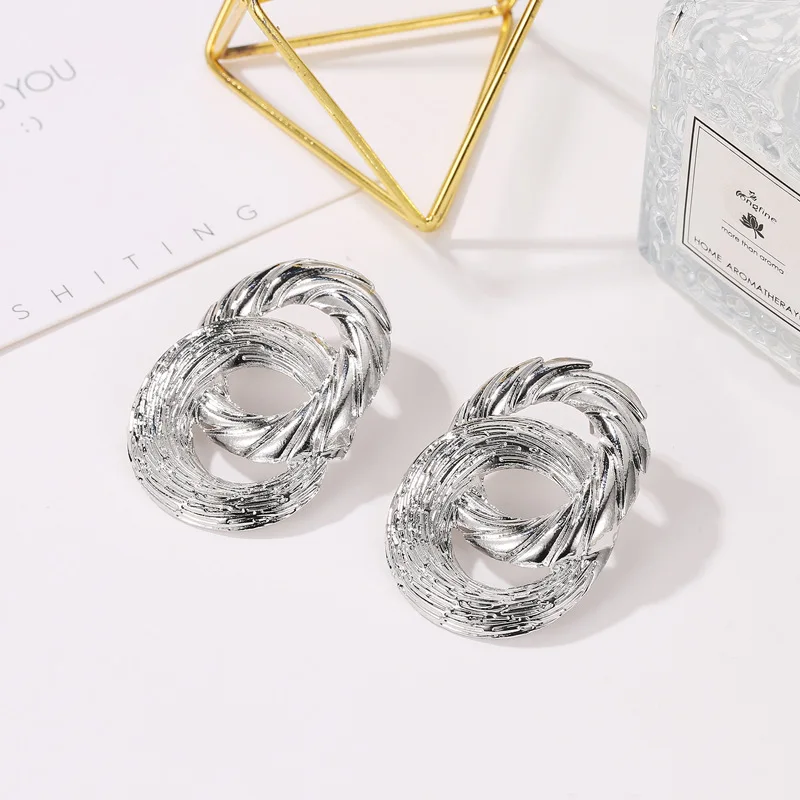 New Double Round Interwoven Earrings For Women Niche Design Advanced Sense Cool Personality Fashion Jewelry Gifts