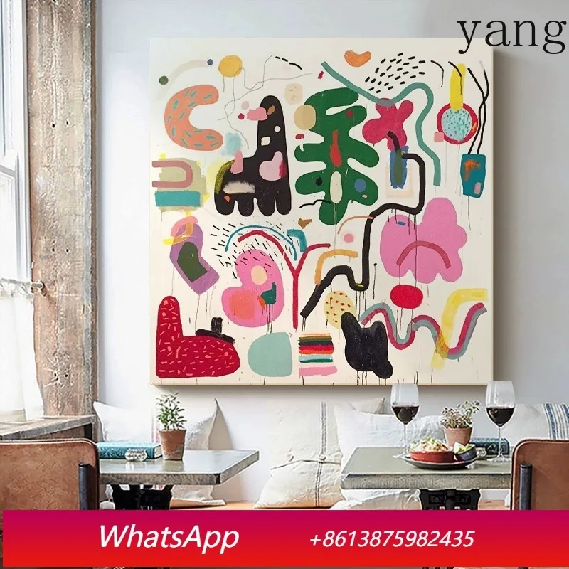 Yjq abstract spray  oil painting art painting square living room porch frameless hanging painting dining room decoration