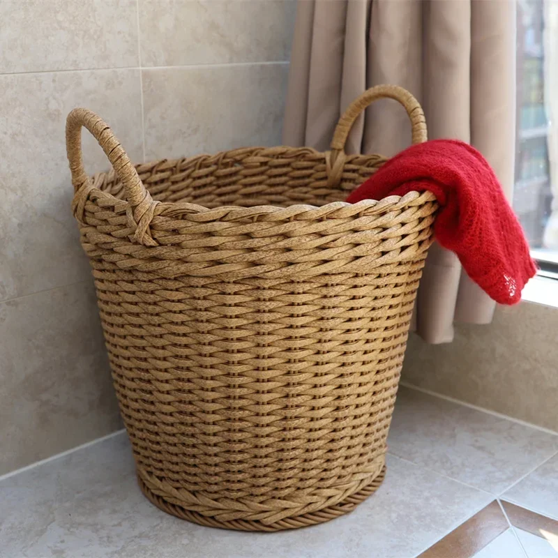 

Simulation Rattan Woven Laundry Basket Hotel Bathroom Towel Toy Organizer Laudry Basket Dirty Clothes Organizer