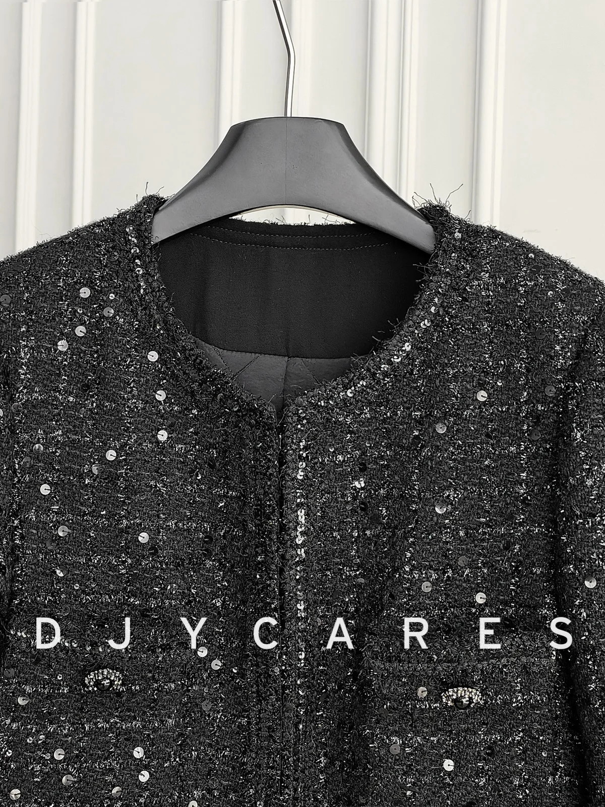 New Coarse tweed and cotton thickened heavy black jacket