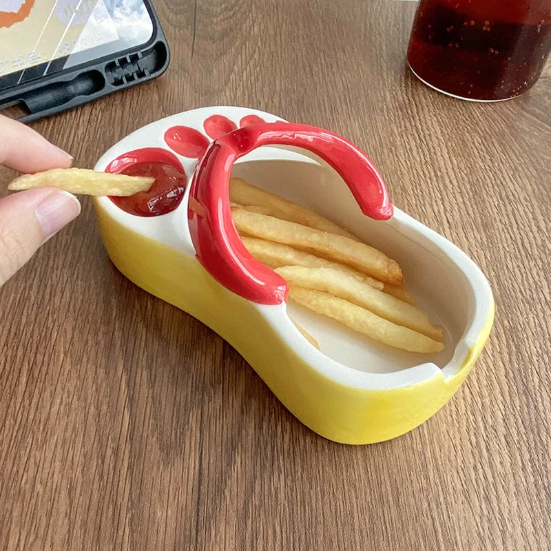 Slippers french fries plate ketchup dipping sauce plate flavored cartoon flip flop plate flavor plate tableware