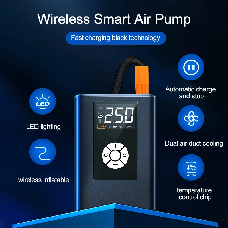 Xiaomiインフレータワイヤレススマートポンプポータブル屋外電気ポンプデジタルディスプレイポンプ車オートバイ自転車用タイヤコンプレッサー