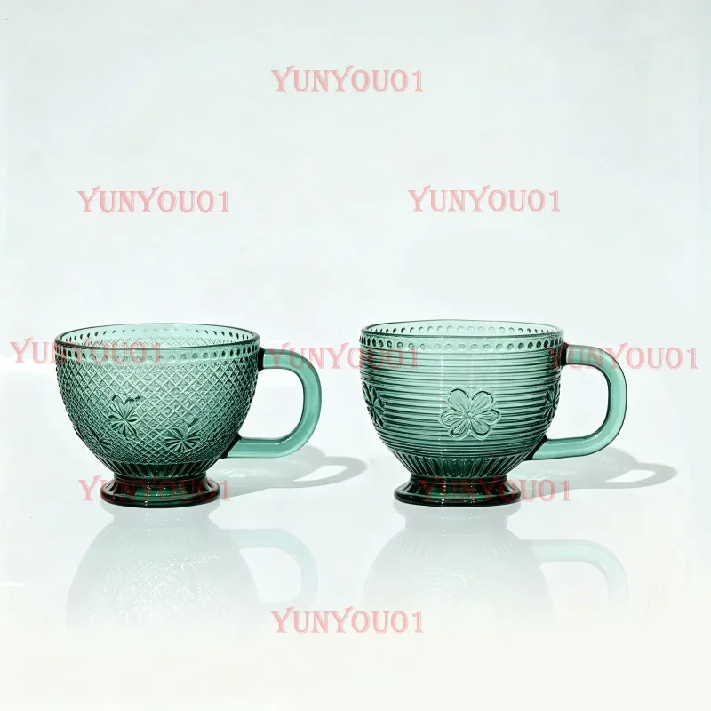 High Value Dark Green Butterfly Milk Cup Retro Relief Glass