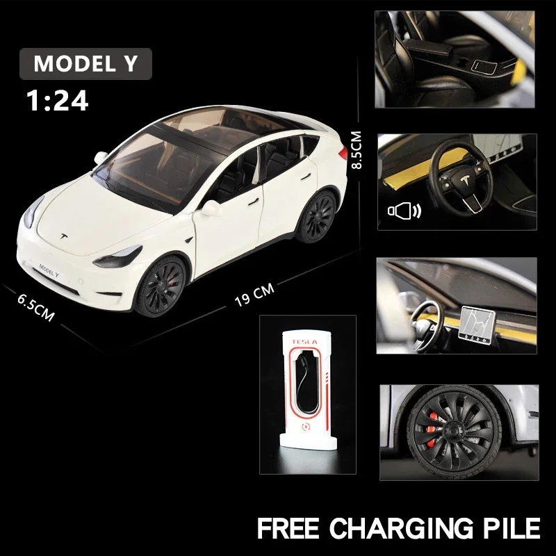 1:24 Tesla Model Y Model 3 Model S Metaallegering Diecast Speelgoedautomodel Geluid en licht Kinderspeelgoed Collectibles Verjaardagscadeaus