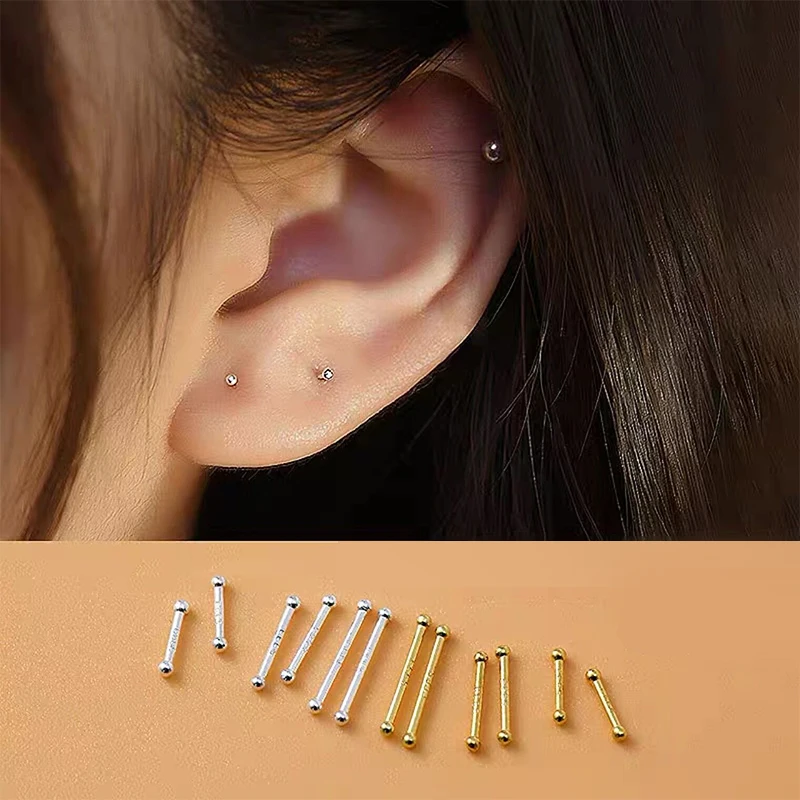 2 Pcs Minimalist Small Bead Stud Earrings for Women Girls Ear Bone Screw Earrings Hypoallergenic Jewelry