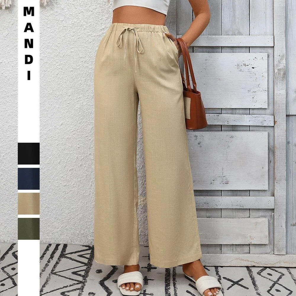 

Summer 2026 Women's High Waist Wide Leg Cotton Linen Loose Fit Color Pants Casual Trousers for Independent Cross-Border...