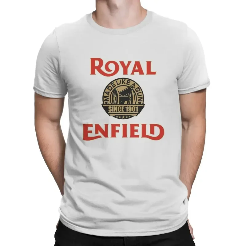 

One of British Retro Motorcycles Newest TShirt for Men Royal Enfields Biker Round Neck Basic T Shirt Distinctive Birthday Gifts