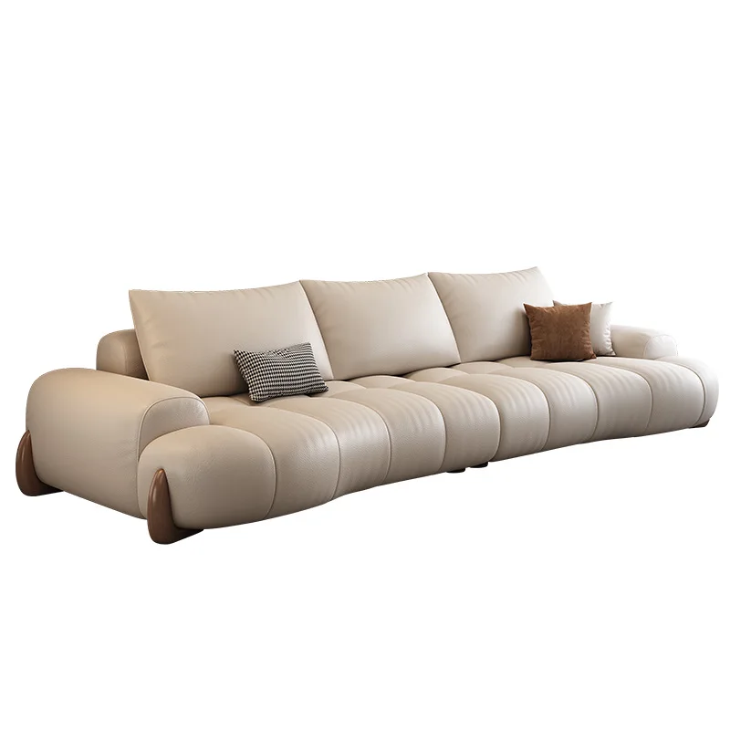 Retro style leather sofa first layer cowhide small apartment living room modern simple trio curved leather minimalist