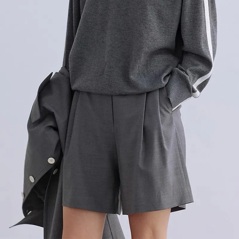 Dave&di Women's 2025 Spring/summer New Korean Shorts Short Elastic Casual Pants Wide Legs Pants