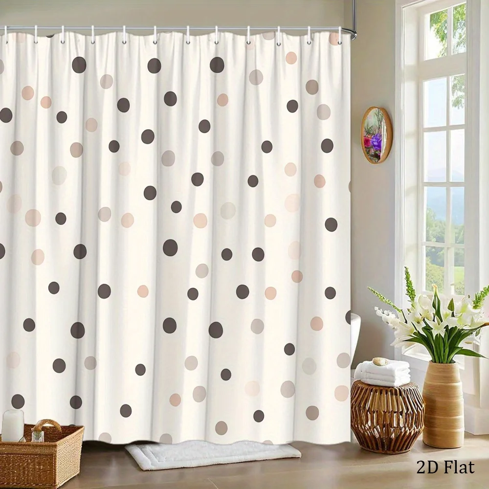 1pc Dots Pattern Shower Curtain, Cream Background with Subtle Beige, Brown, And Gray Dots, Minimalist Modern Style, 12 Hooks, 70