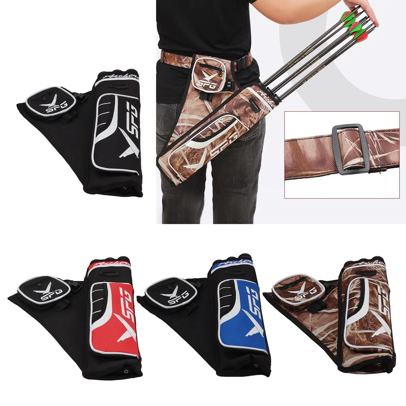 Archery Hunting Arrow Quiver 3 Tubes Adjustable Belt Hip Quiver Arrow Bag for