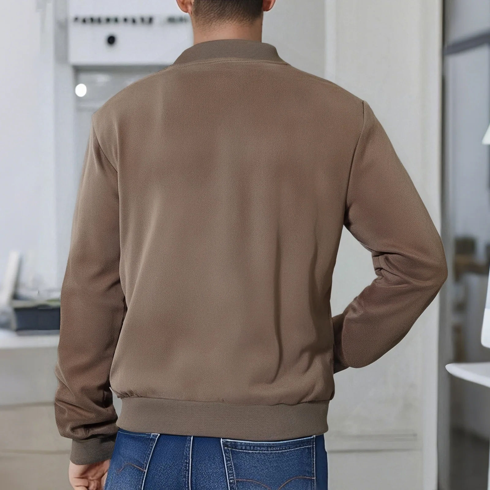 

Faionable Men's Suede Jaet Casual Long Sve Spring Autumn Zipper Cardigan Comfortable Fit Sli Outerwear