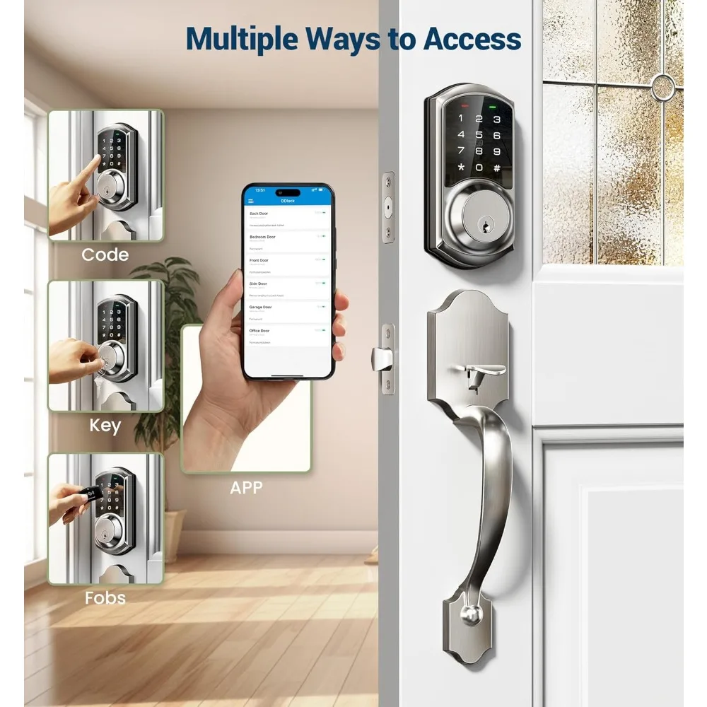 VE06-H Smart Front Door Lock Set, App Control, Keyless Entry Deadbolt with Lever Handle, Electronic Digital Touchscreen Keypad,