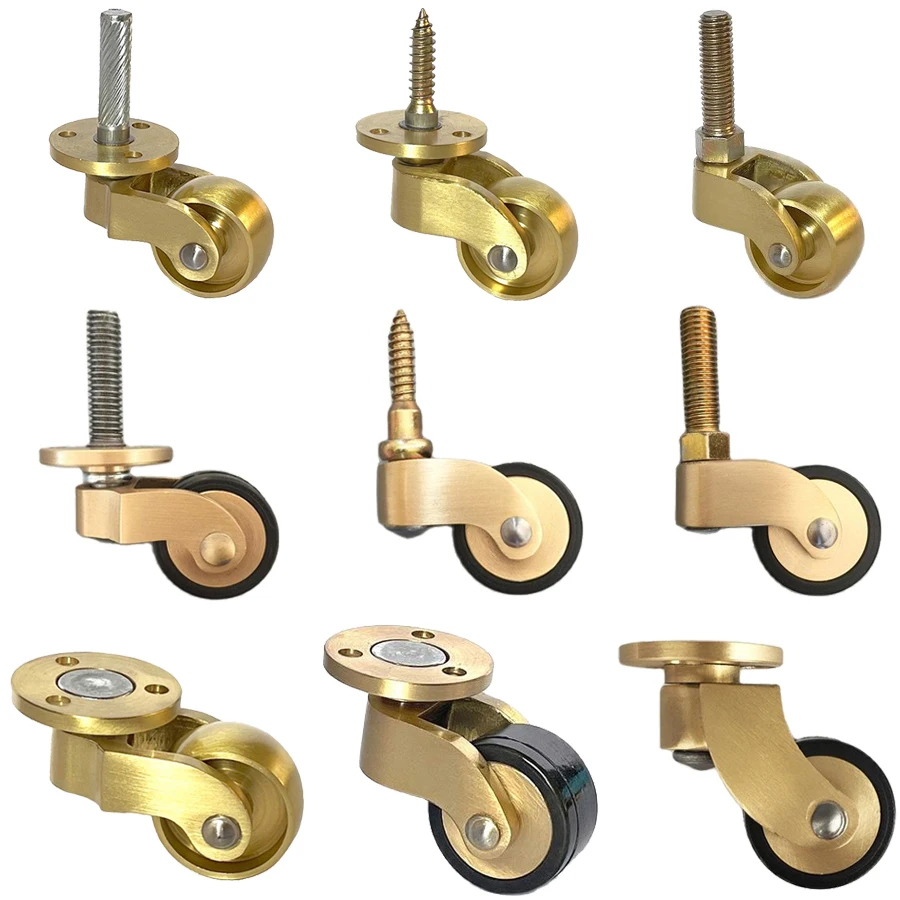 New 4PCS 1inches Brass/Brass+Rubber Castors Wheels Table Chair Sofa Couch Cabinet Feet Furniture Rollers 360° Swivel Casters