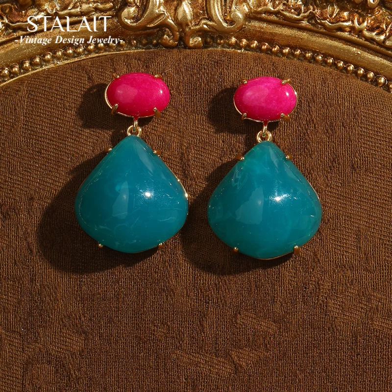 

Vintage Blue Earrings Drop Natural Stone Rose Luxury Designer Dangle Brand Jewelry Charms Gold Color Wedding Bridal 2025 Trends