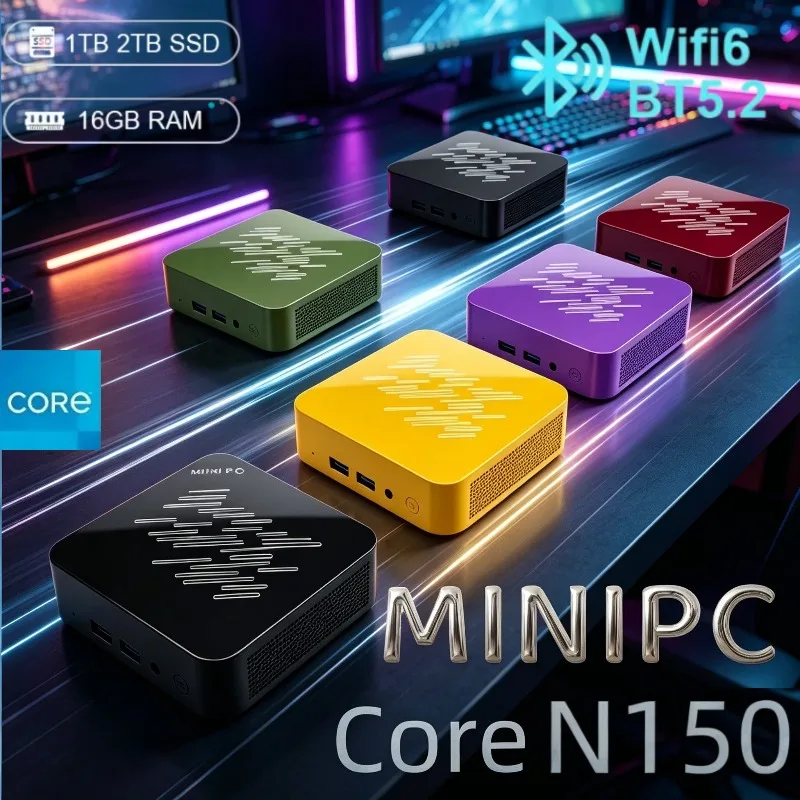 Modern NEW Intel Core N150 Mini PC, 16GB RAM, 1/2TB SSD, BT5.2, WiFi6, 1000M Ethernet, for Gaming Office