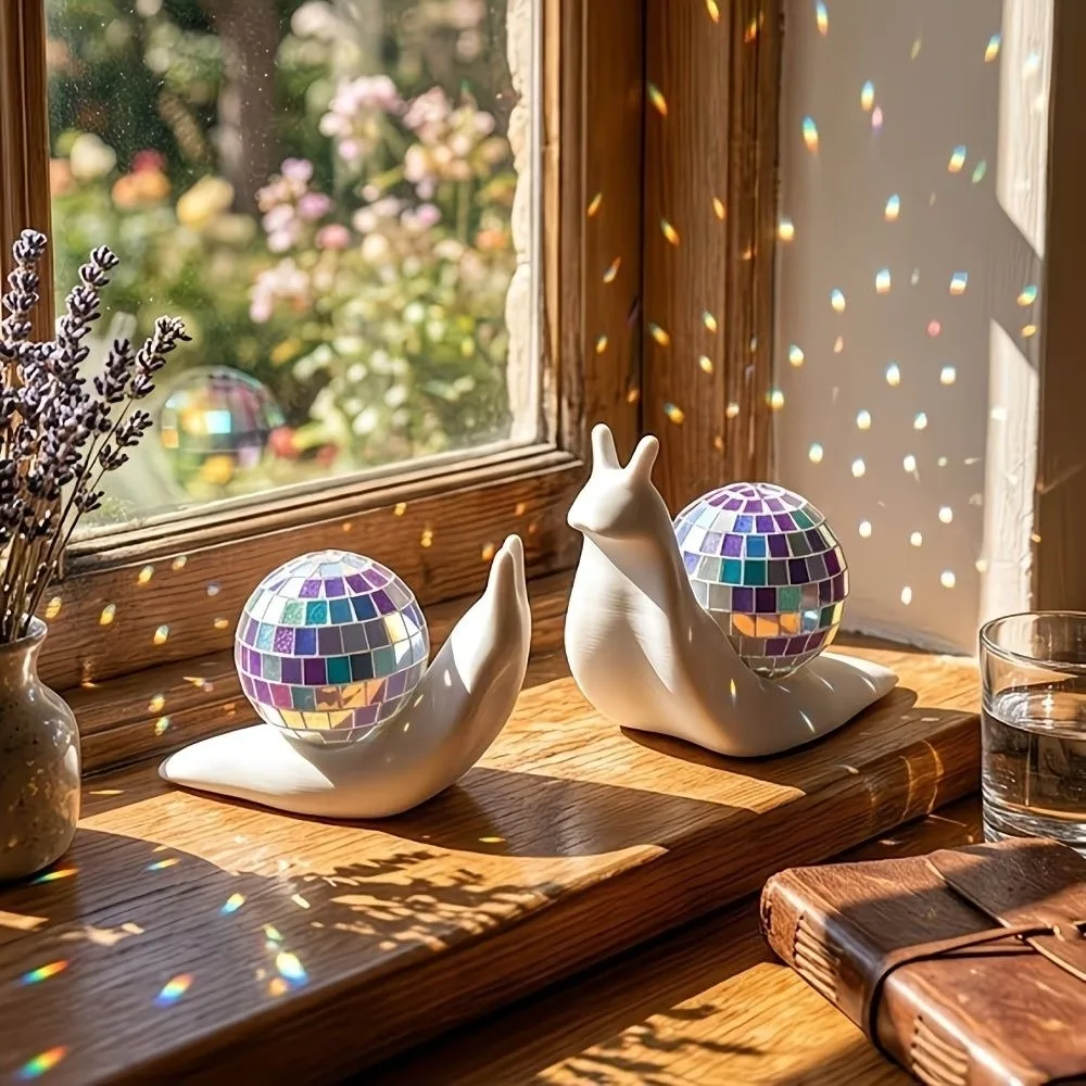 2 PCS Snail Shaped Snail Disco Ball Suncatcher Light Catcher Creative Style Sunlight Catcher Ornament Disco Ball Structure